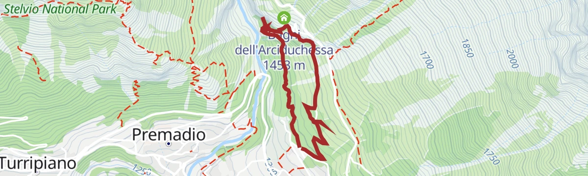 Route map: The Bagni di Bormio Park